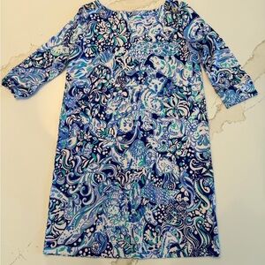 Lilly Pulitzer 60 Animals Sophia Dress Blue and White Fabric Girls Large 8-10